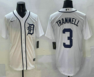 Men's Detroit Tigers #3 Alan Trammell White Cool Base Stitched Jersey
