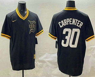 Men's Detroit Tigers #30 Kerry Carpenter Black Gold Nike Cooperstown Legend V Neck Jersey