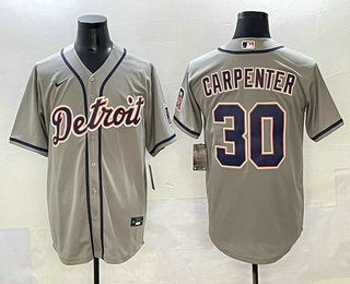 Men's Detroit Tigers #30 Kerry Carpenter Grey Cool Base Stitched Jersey