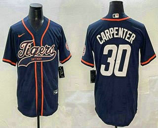 Men's Detroit Tigers #30 Kerry Carpenter Navy With Patch Cool Base Stitched Baseball Jersey