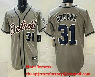 Men's Detroit Tigers #31 Riley Greene Grey With Patch Stitched Baseball Jersey