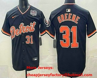 Men's Detroit Tigers #31 Riley Greene Navy With 250th Stitched Baseball Jersey