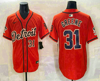 Men's Detroit Tigers #31 Riley Greene Orange With Patch Vapor Premier Limited Stitched Baseball Jersey