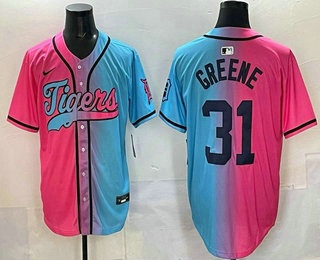 Men's Detroit Tigers #31 Riley Greene Pink Blue Split Limited Baseball Jersey