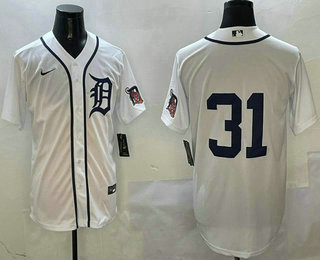 Men's Detroit Tigers #31 Riley Greene White Without Name Stitched Cool Base Nike Jersey