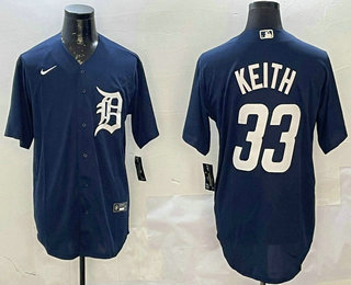 Men's Detroit Tigers #33 Colt Keith Navy Cool Base Stitched Jersey