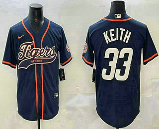 Men's Detroit Tigers #33 Colt Keith Navy With Patch Cool Base Stitched Baseball Jersey