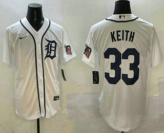 Men's Detroit Tigers #33 Colt Keith White With Patch Stitched Cool Base Nike Jersey