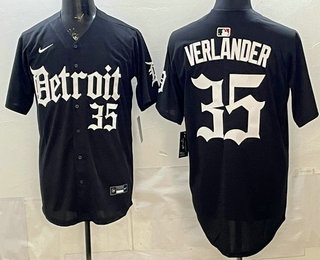 Men's Detroit Tigers #35 Justin Verlander Black Limited Cool Base Stitched Jersey