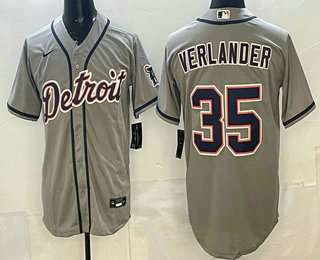 Men's Detroit Tigers #35 Justin Verlander Grey Cool Base Jersey