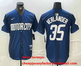 Men's Detroit Tigers #35 Justin Verlander Navy 2024 City Connect Cool Base Limited Stitched Jersey