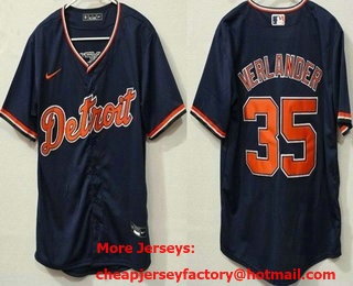 Men's Detroit Tigers #35 Justin Verlander Navy Alternate Cool Base Jersey