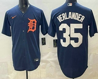 Men's Detroit Tigers #35 Justin Verlander Navy Cool Base Jersey