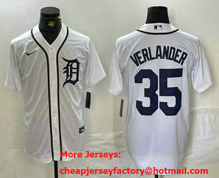 Men's Detroit Tigers #35 Justin Verlander White Stitched Cool Base Jersey
