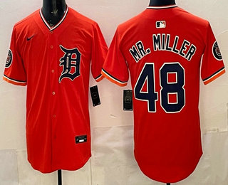 Men's Detroit Tigers #48 Mr Miller Orange Stadium Jersey