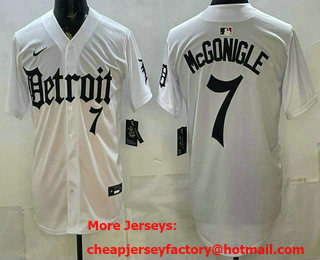 Men's Detroit Tigers #7 Kevin McGonigle White Gothic Edition Vapor Premier Limited Stitched Jersey