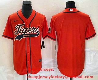 Men's Detroit Tigers Blank Orange Cool Base Stitched Baseball Jersey
