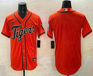 Men's Detroit Tigers Blank Orange With Patch Cool Base Stitched Baseball Jersey