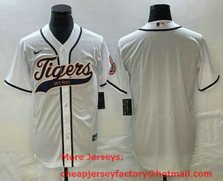 Men's Detroit Tigers Blank White Cool Base Stitched Baseball Jersey