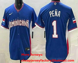 Men's Dominican #1 Jeremy Pena Blue 2026 World Baseball Classic Cool Base Jersey