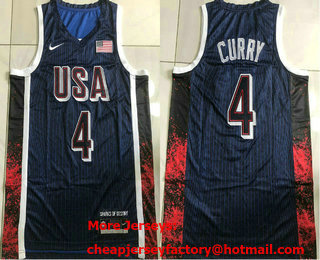 Men's Dream 16 USA #4 Stephen Curry Navy 2024 AU Basketball Jersey TOP