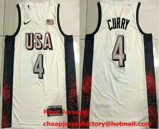 Men's Dream 16 USA #4 Stephen Curry White 2024 AU Jersey TOP