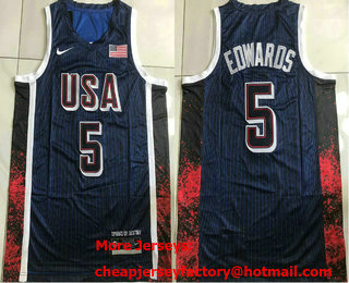 Men's Dream 16 USA #5 Anthony Edwards Navy 2024 AU Basketball Jersey TOP