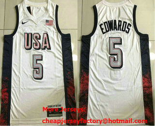 Men's Dream 16 USA #5 Anthony Edwards White 2024 AU Basketball Jersey TOP