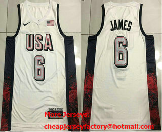 Men's Dream 16 USA #6 LeBron James White 2024 AU Jersey TOP