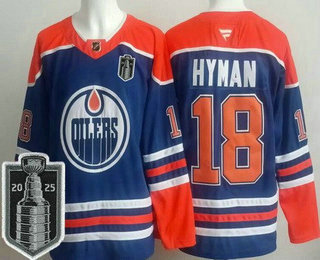 Men's Edmonton Oilers #18 Zach Hyman Blue 2025 Stanley Cup Final Authentic Jersey