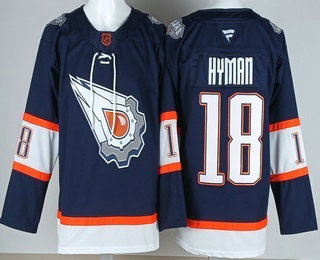 Men's Edmonton Oilers #18 Zach Hyman Navy 2024 Reverse Retro Stitched Jersey
