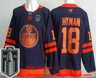 Men's Edmonton Oilers #18 Zach Hyman Navy 2025 Stanley Cup Final Authentic Jersey