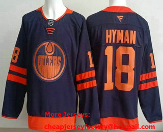 Men's Edmonton Oilers #18 Zach Hyman Navy Authentic Jersey