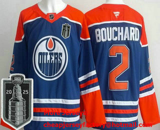 Men's Edmonton Oilers #2 Evan Bouchard Blue 2025 Stanley Cup Final Authentic Jersey
