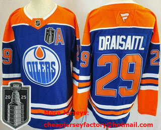 Men's Edmonton Oilers #29 Leon Draisaitl Blue 2025 Stanley Cup Final Authentic Jersey