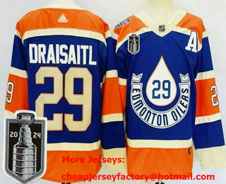 Men's Edmonton Oilers #29 Leon Draisaitl Blue Heritage Classic 2024 Stanley Cup Final Authentic Jersey