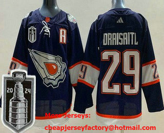 Men's Edmonton Oilers #29 Leon Draisaitl Navy 2022 Reverse Retro 2024 Stanley Cup Final Authentic Jersey
