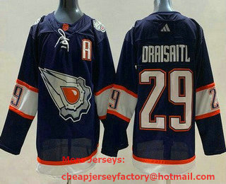 Men's Edmonton Oilers #29 Leon Draisaitl Navy 2022 Reverse Retro Authentic Jersey