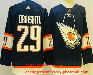 Men's Edmonton Oilers #29 Leon Draisaitl Navy 2022 Reverse Retro Authentic Jersey