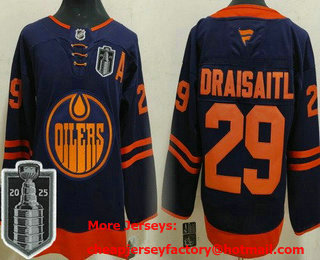 Men's Edmonton Oilers #29 Leon Draisaitl Navy 2025 Stanley Cup Final Authentic Jersey