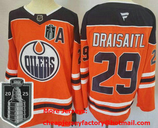 Men's Edmonton Oilers #29 Leon Draisaitl Orange 2025 Stanley Cup Final Authentic Jersey