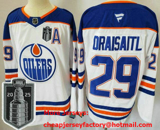 Men's Edmonton Oilers #29 Leon Draisaitl White 2025 Stanley Cup Final Authentic Jersey