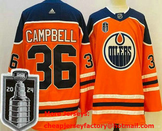 Men's Edmonton Oilers #36 Jack Campbell Orange 2024 Stanley Cup Final Authentic Jersey