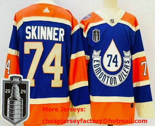 Men's Edmonton Oilers #74 Stuart Skinner Blue Heritage Classic 2024 Stanley Cup Final Authentic Jersey