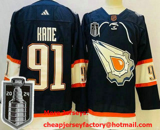 Men's Edmonton Oilers #91 Evander Kane Navy 2022 Reverse Retro 2024 Stanley Cup Final Authentic Jersey