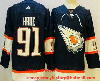 Men's Edmonton Oilers #91 Evander Kane Navy 2022 Reverse Retro Authentic Jersey