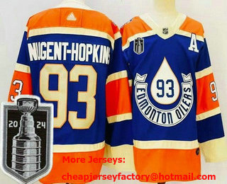 Men's Edmonton Oilers #93 Ryan Nugent Hopkins Blue 2023 Heritage Classic 2024 Stanley Cup Final Authentic Jersey