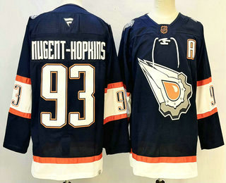 Men's Edmonton Oilers #93 Ryan Nugent Hopkins Navy 2024 With A Patch Reverse Retro Stitched Jersey