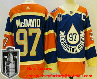 Men's Edmonton Oilers #97 Connor McDavid Blue 2023 Heritage Classic 2024 Stanley Cup Final Authentic Jersey
