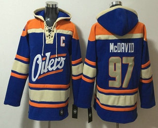 Men's Edmonton Oilers #97 Connor McDavid Blue Lace Up Pullover Hoodie